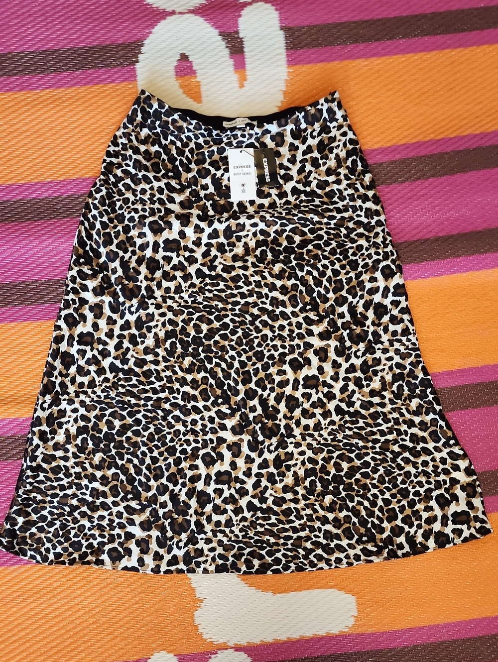 Express Leopard Print A-Line Skirt in Brown and Black Satin